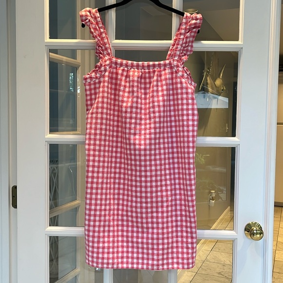 Vineyard Vines Pink/White Gingham Plaid Dress Cotton Linen Ruffled Sleeve S - Picture 1 of 4